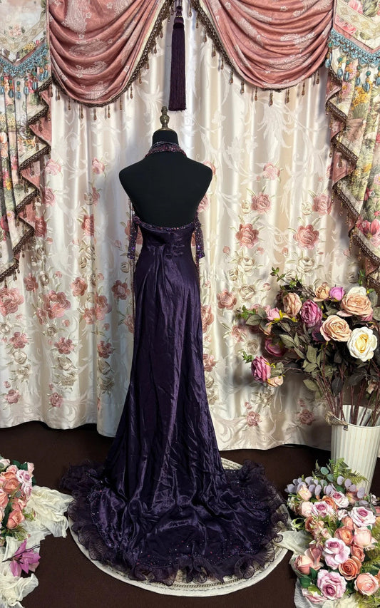 Grape Halter Prom Dresses Long Evening Party Dress fg7348