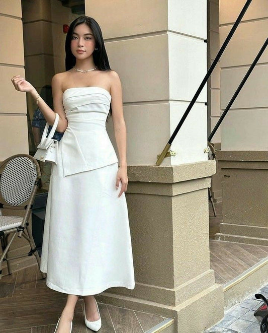 White Strapless Prom Dress, Elegant Evening Party Dress fg7323