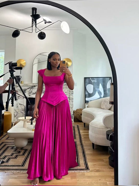 Hot Pink A Line Prom Dress Elegant Evening Party Dress fg7319