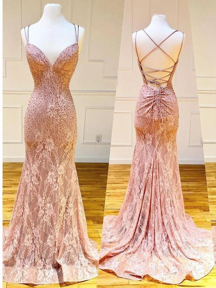 Green Lace Mermaid Straps Long Party Dress, Green Lace Wedding Party Dress fg4280