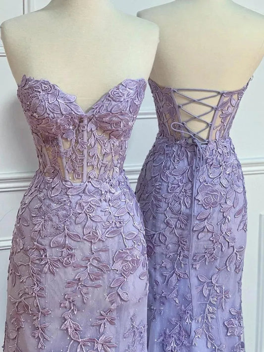 Lace Mermaid Dress Long Sweetheart Formal Evening Lace Up Back Party Dress fg7254