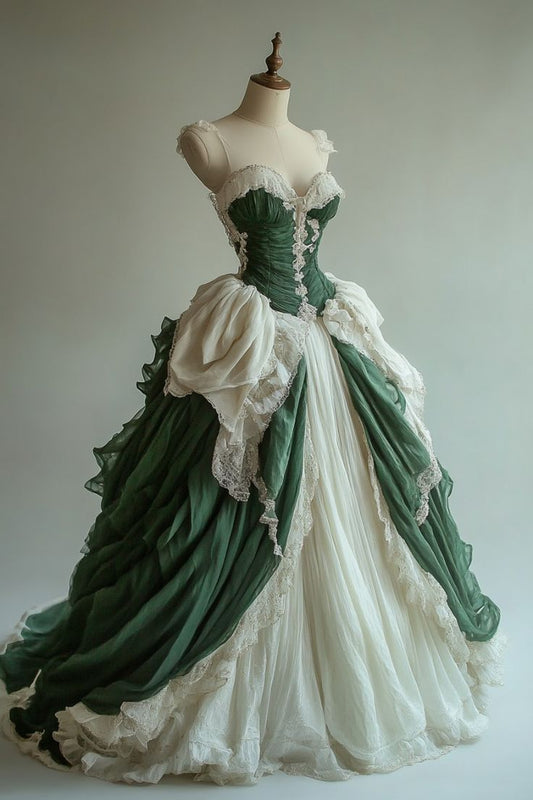 Victorian Gothic Evening Dress Ruched Lace Up Corset Ball Gown fg7234