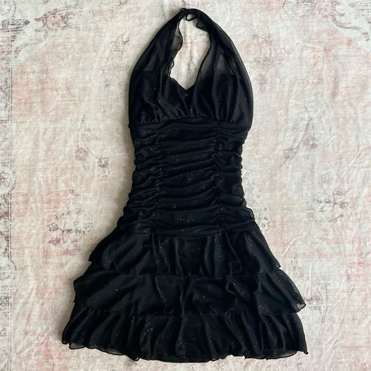 Black Chiffon Sleeveless Halter Party Dress Short Prom Dress fg7017