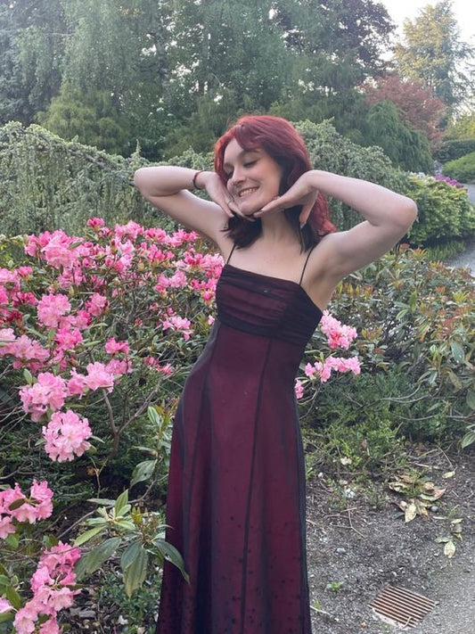 Vintage A line Straps Burgundy Long Prom Dress fg7020