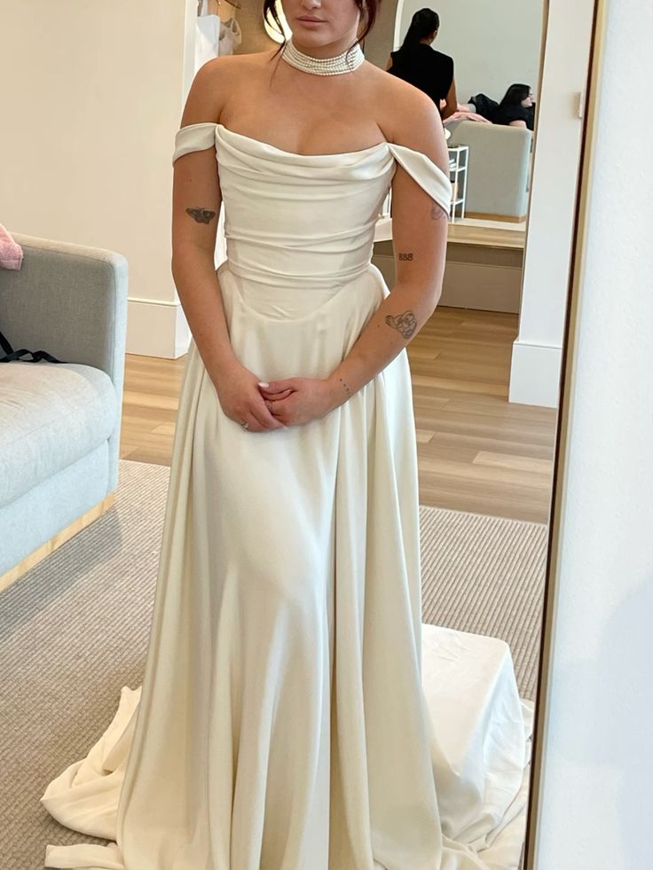 A Line Off Shoulder Long Wedding Dresses,Elegant Wedding Dress fg7176