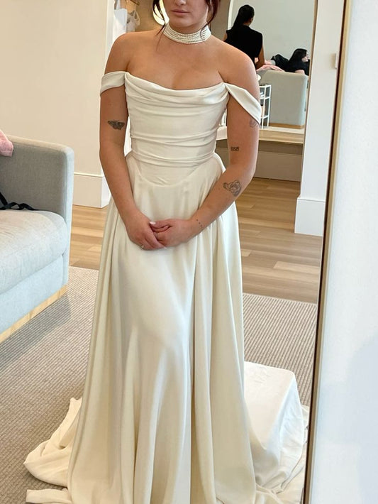 A Line Off Shoulder Long Wedding Dresses,Elegant Wedding Dress fg7176