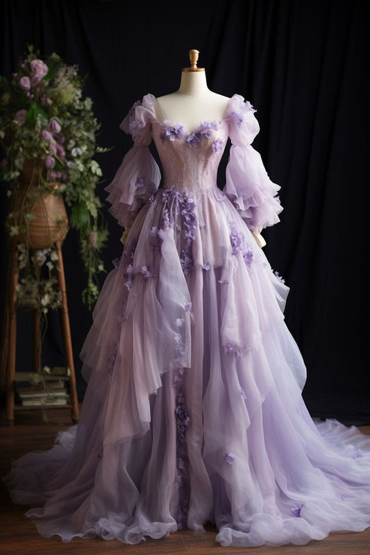 Lavender Tulle Sweetheart Evening Party Dresses Long Prom Dress fg7187