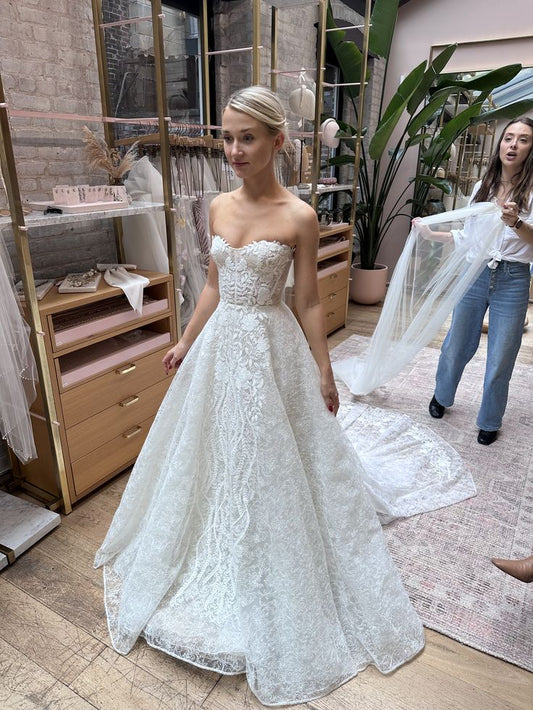 Vintage Strapless Lace Long Wedding Dresses Bridal Gown fg7069
