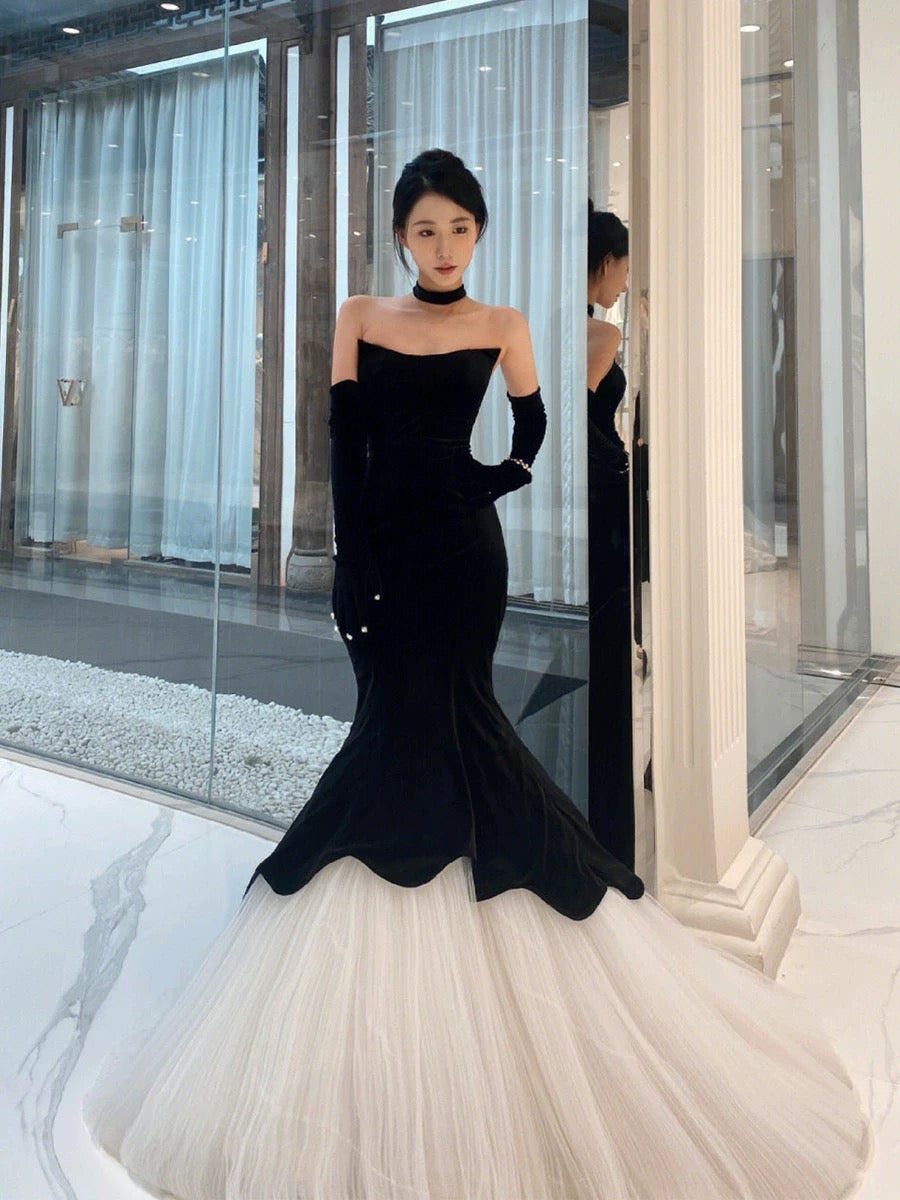 Black evening dress mermaid prom gown fg4147