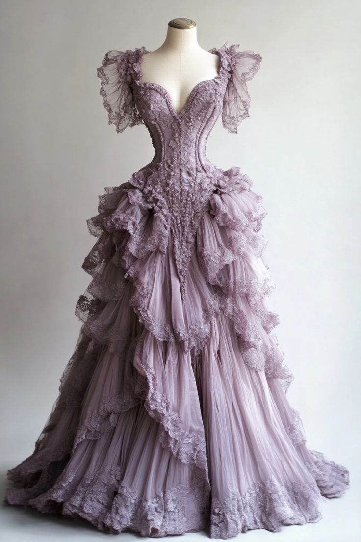 Lavender Prom Dresses Lace Ruffles Prom Party Gowns Princess Formal Dresses fg7223