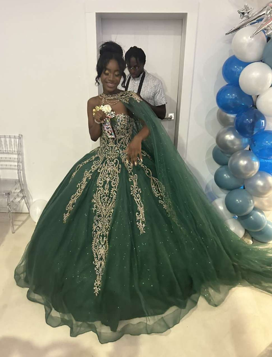 Green Quinceanera Dresses For Sweet 16 Girls Princess Ball Gowns With Cape fg6206