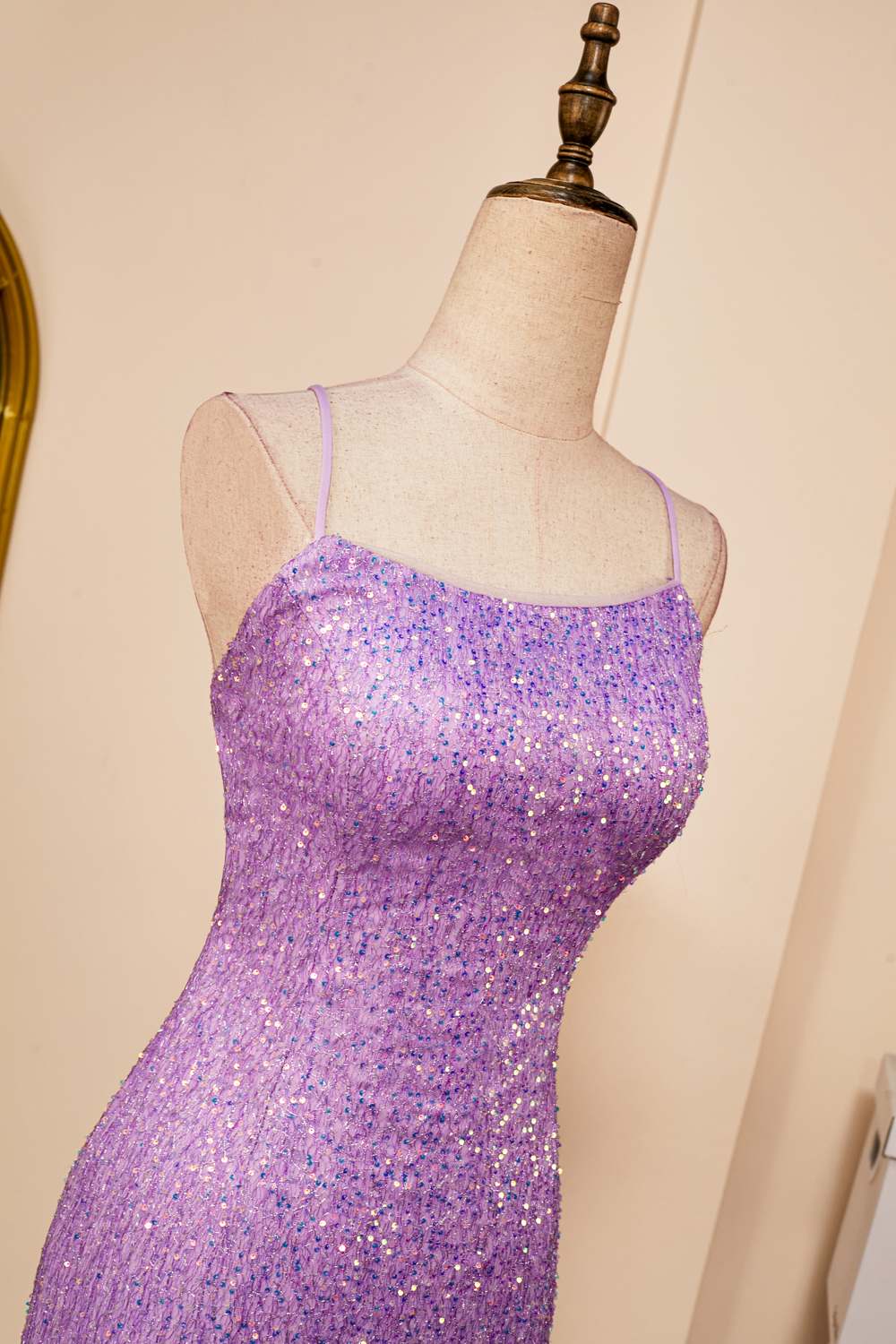 Lavender Sequins Sheath Lace-Up Homecoming Dress