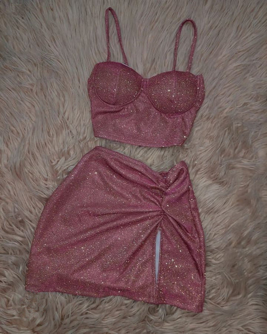 Sexy two piece pink short evening dress fg6807