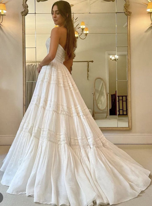 Vintage Wedding Dresses Strapless A Line Classic Bridal Gown fg6957