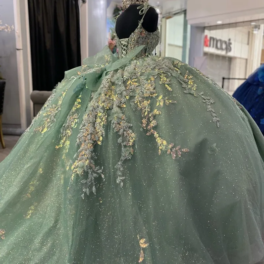 Shimmering Light Green Quinceanera Ball Gown Dress with Corset Style fg6579