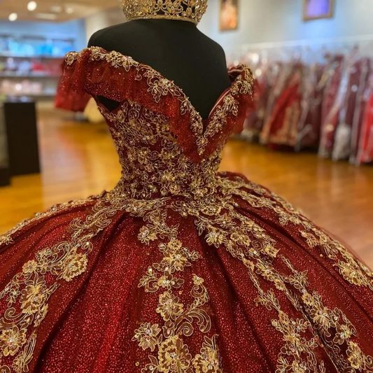Dark Red Sequins Quinceanera Dresses 2024, Lace Up Ball Gown Prom Gowns fg6290