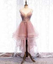 Blue High Low Party Dress with Spaghetti Straps M1004