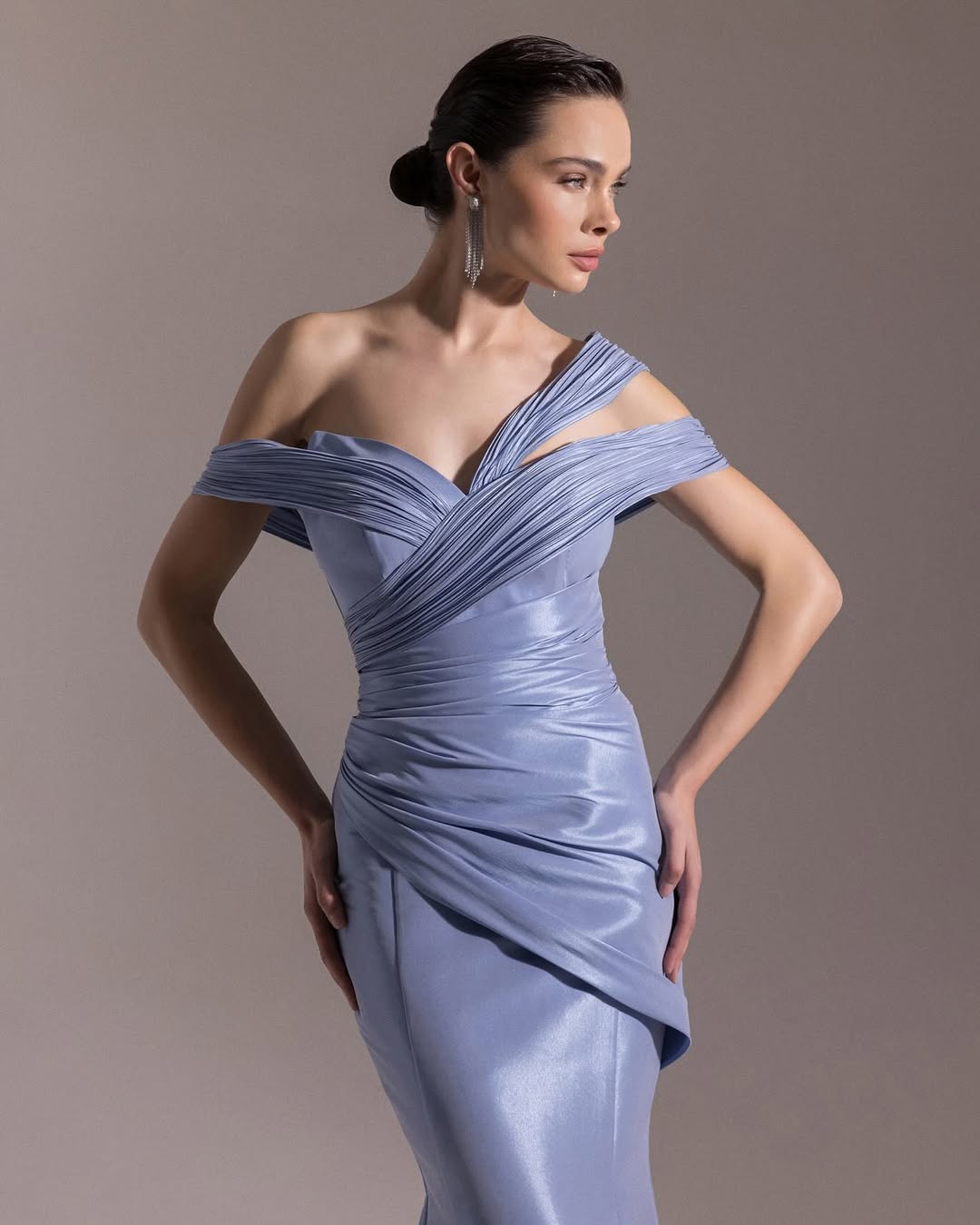 Elegant Lavender Off the Shoulder Mermaid Sleeveless Pleated Prom Dress