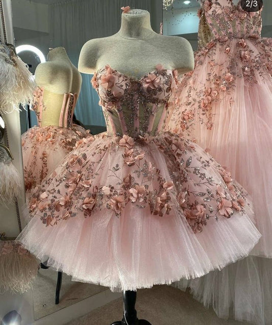 Blue Tulle Short Homecoming Dress With 3D Flowers fg2509