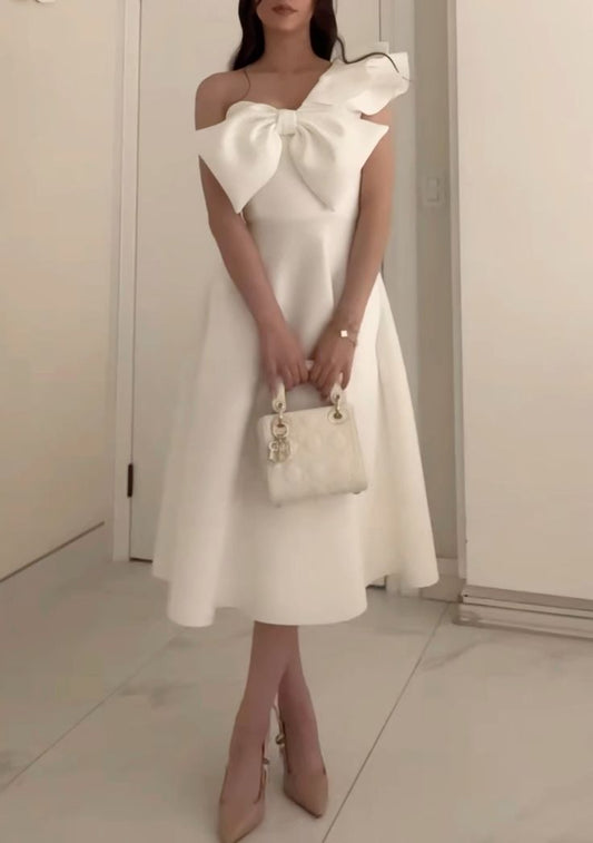 White Elegant Party Prom Dress One Shoulder BowKnot Evening Dresses fg7308