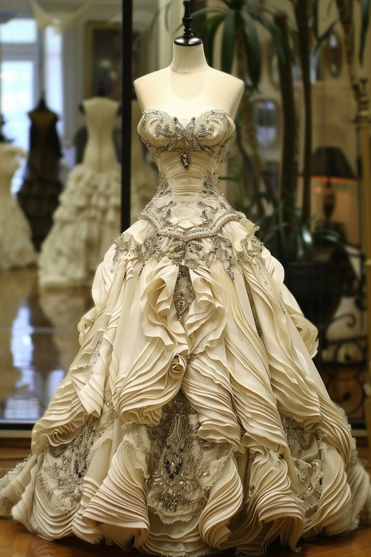 Elegant A line Ivory Ball Gown Strapless Evening Dress fg7280