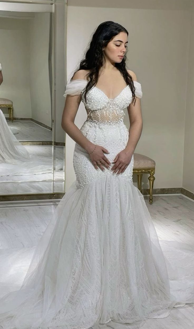 Off Shoulder Mermaid Long Wedding Dress Mermaid Bridal Dresses fg7268