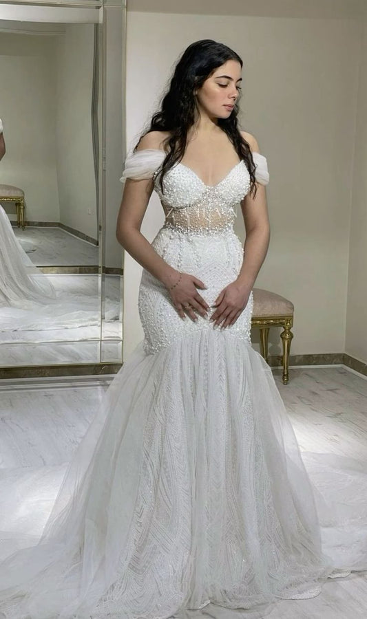 Off Shoulder Mermaid Long Wedding Dress Mermaid Bridal Dresses fg7268