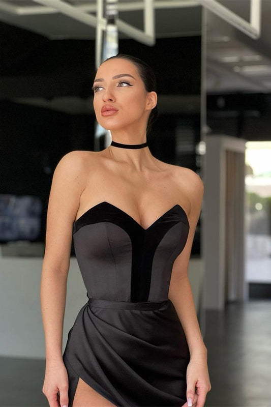 Elegant Sweetheart Mermaid Prom Black Dress With Slit