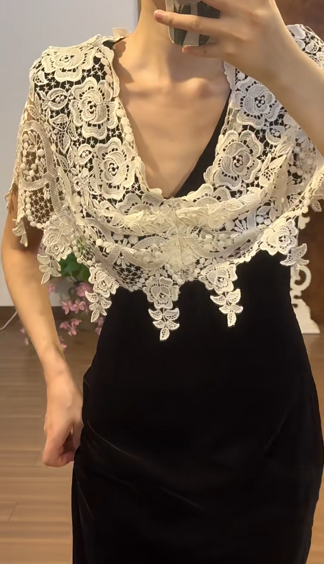 Black Mermaid Prom Party Dress White Lace Evening Dress Birthday Outfit fg8714