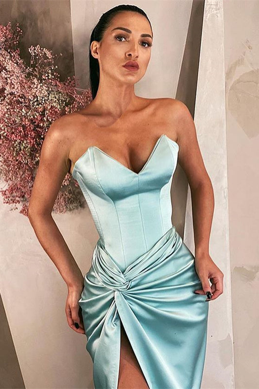 Long V-Neck Sky Blue Prom Dress With Slit