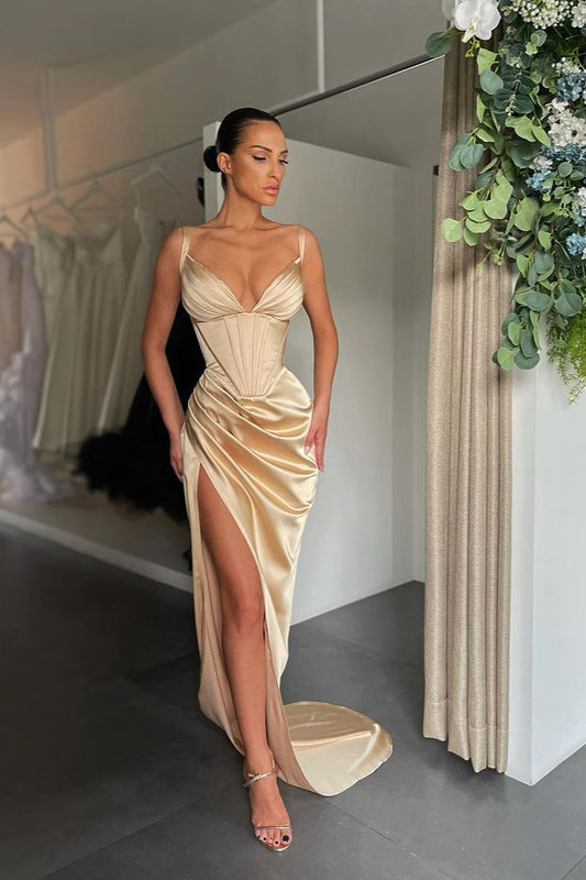 Modern V-Neck Slit Prom Dress Sleeveless