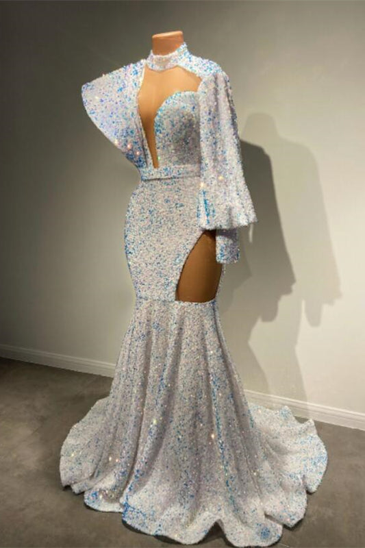 Long Sleeves High Neck Mermaid Prom Dress With Sequins