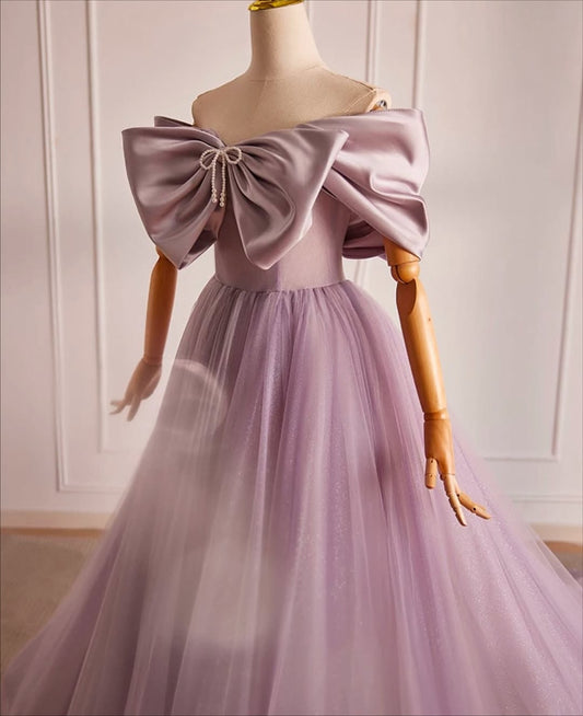 Sleeveless Strapless Off Shoulder A Line Long Prom Dress With Bowknot