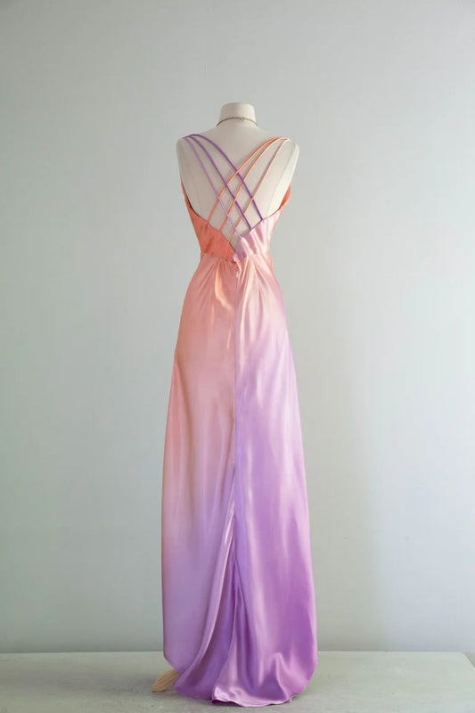 Simple Orange Purple Ombre A Line Satin Prom Dress Wedding Guest Dress SH4552