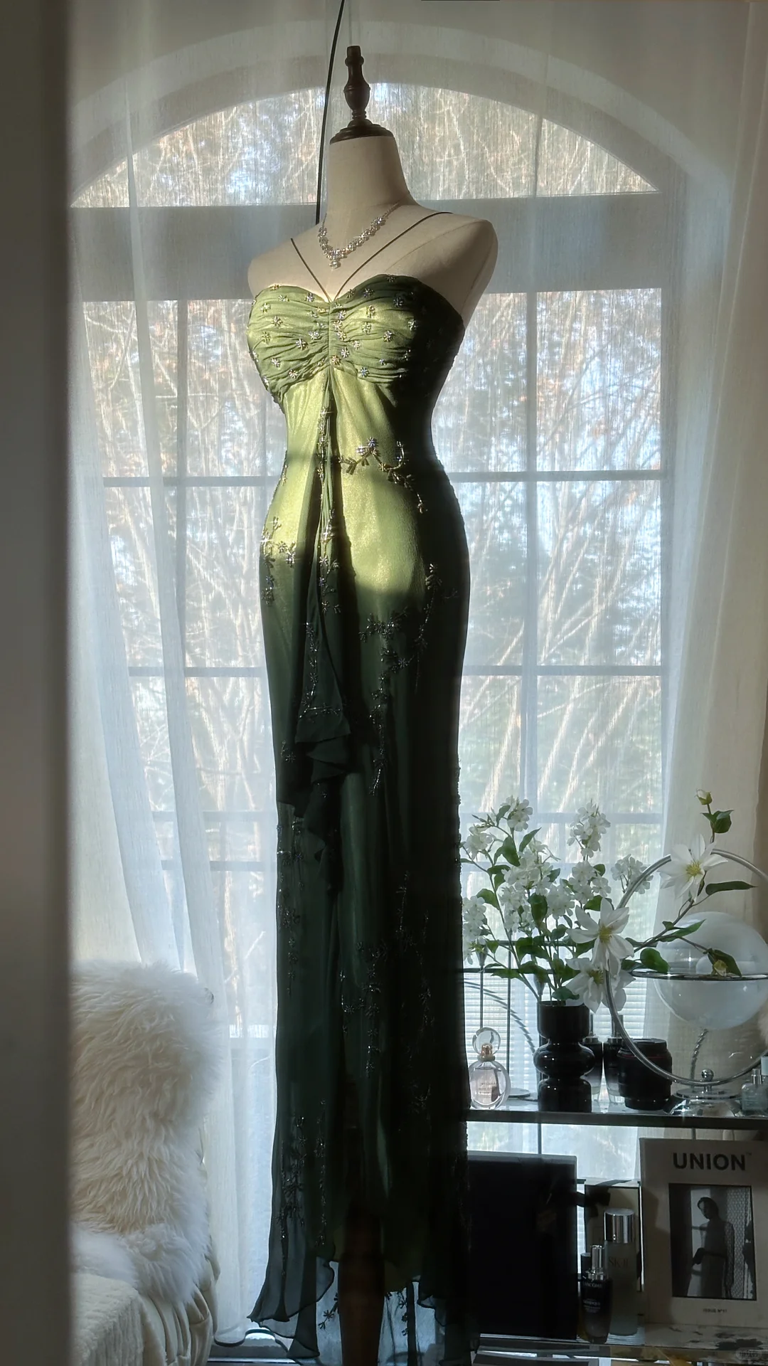 Elegant Dark Green Sparkling Beaded Sweetheart Romantic Evening Dress Prom Dresses D1466