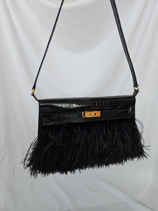 Hermès Kelly Elan Foile Black Shiny Porosus