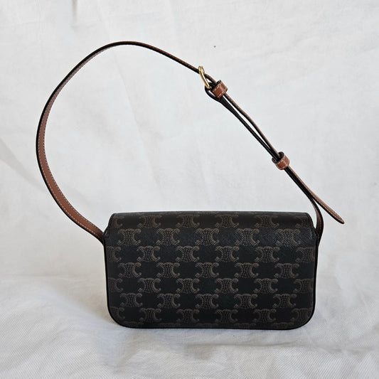 Celine Triomphe Claude Brown Canvas and Leather Shoulder Bag