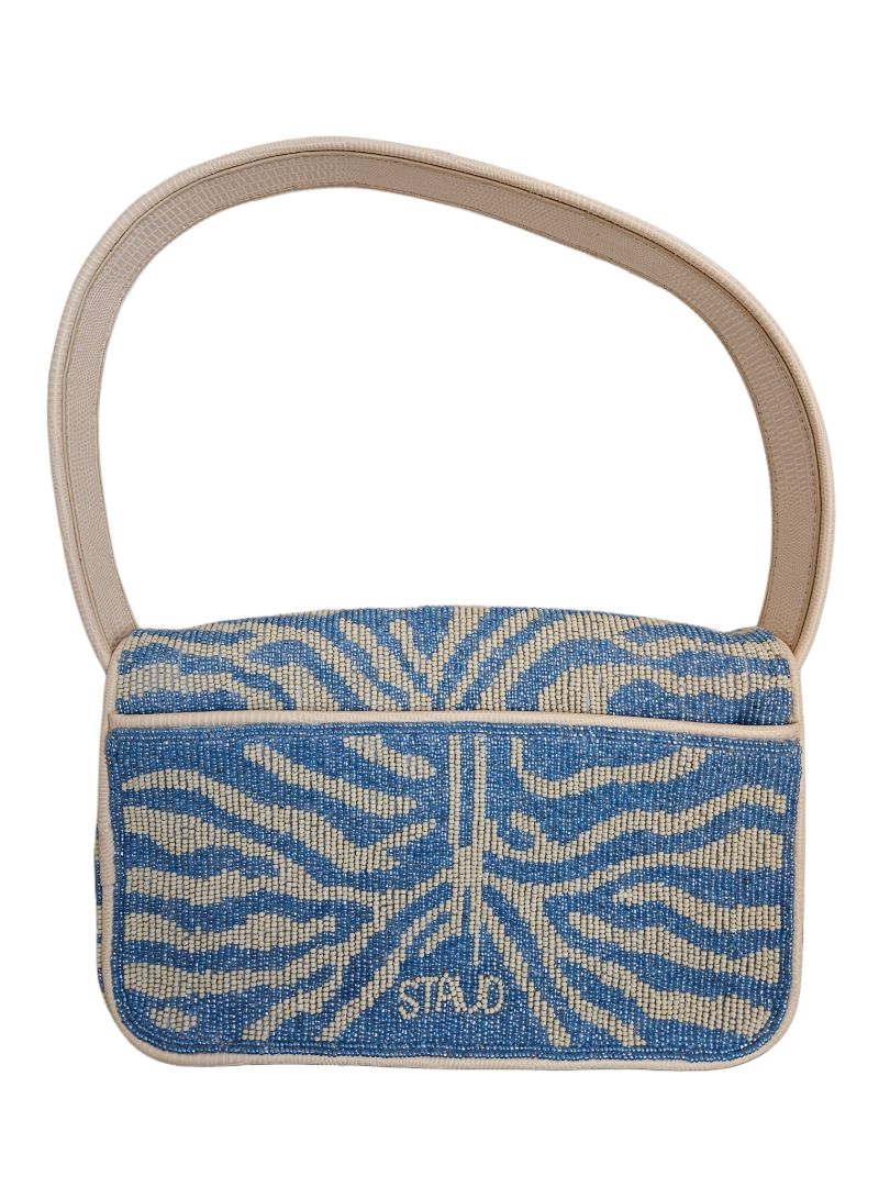 Staud Blue/White Tommy Beaded Flap Shoulder Bag