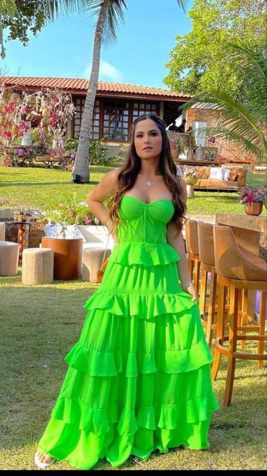 Sweetheart Green A-Line Prom Dresses,Floor Length Ruffles Evening Gown fg6861