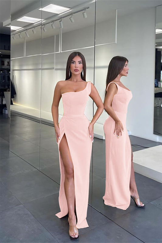 Elegant One Shoulder Sleeveless Mermaid Evening Dress Long Slit
