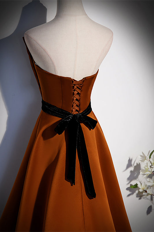 Casual Satin Strapless Empire A-Line Ruffle Party Prom Dress
