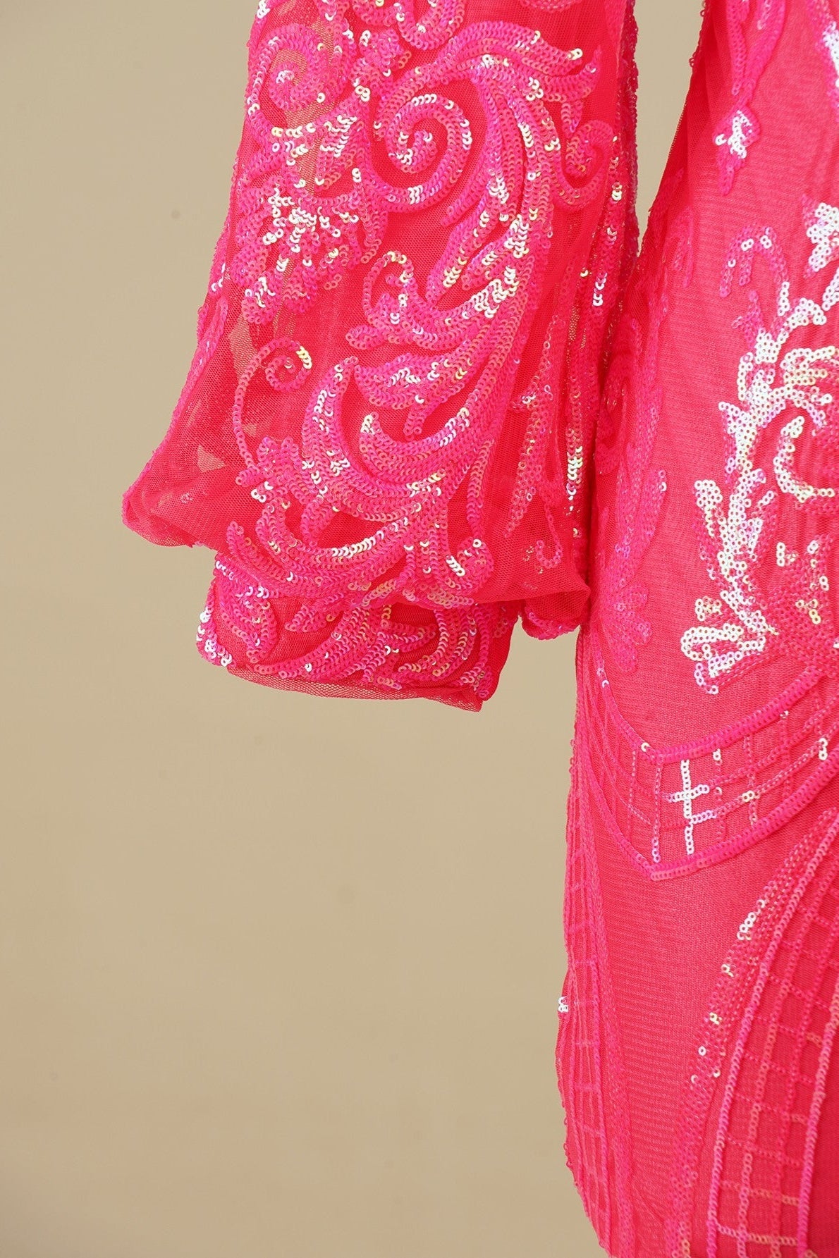 Orange One Shoulder Long Sleeve Sequins-Embroidered Homecoming Dress