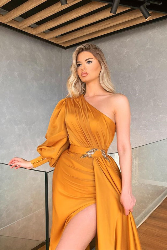 Mermaid One Shoulder Slit Prom Dress Ruffles