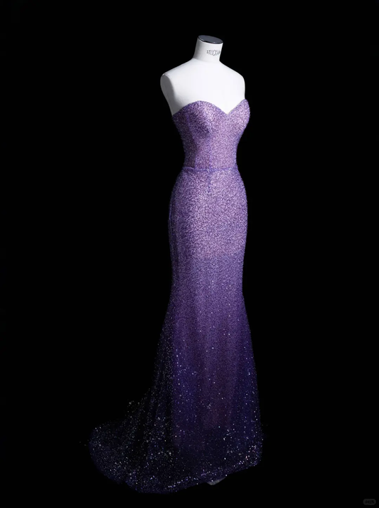 Sexy Mermaid Sweetheart Neck Purple Sequin Party Dress Evening Dress SH3377