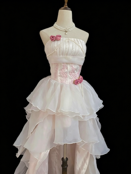 Chic Homecoming Dress Strapless Tulle Cascade Hi-Lo Prom Dress Back to School Outfits Party Dress D6140