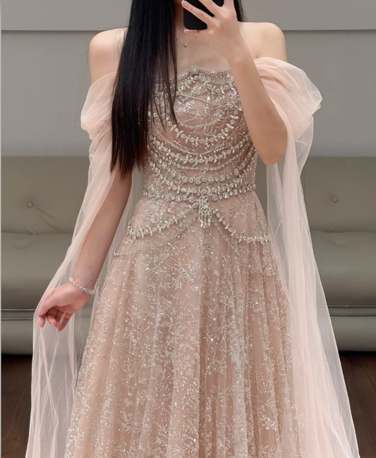Off The Shoulder Tulle Pink Prom Party Dress Evening Dress Birthday Dress fg8612