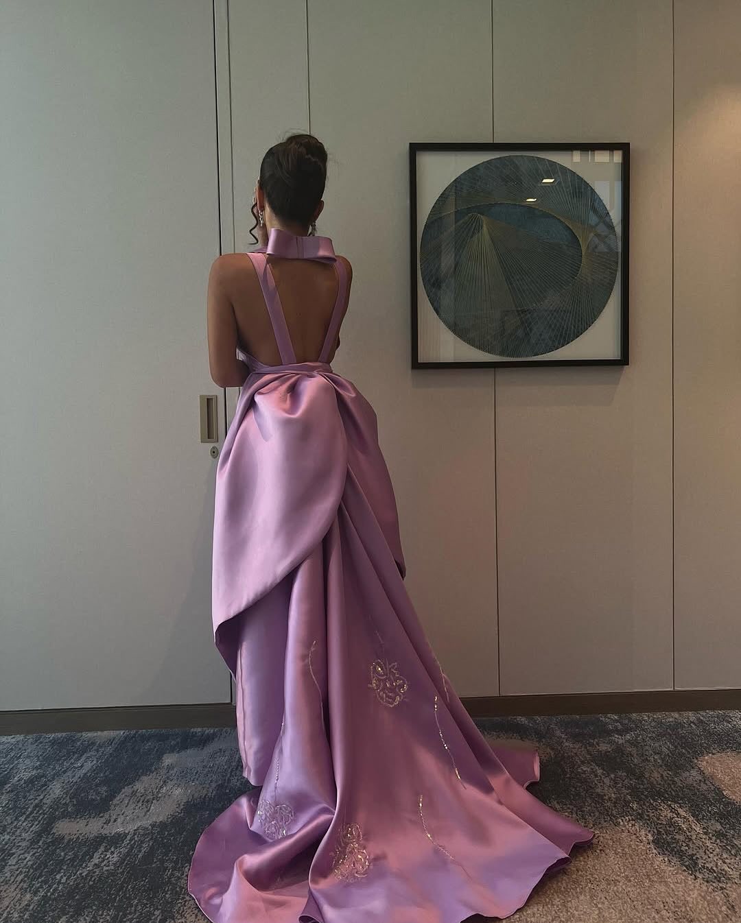 Gorgeous Purple Satin Sleeveless Jewel Neck Long Bow Prom Dress with Train