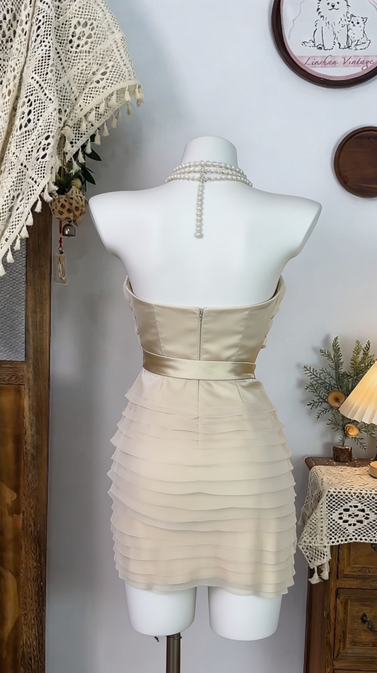 Elegant Homecoming Dress Strapless Rinestone Pleated Back to School Outfits Party Dress D6532