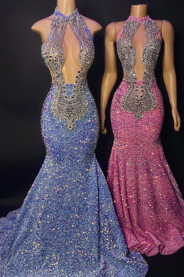 Beaded Sequins High Neck Mermaid Prom Dress With Appliques