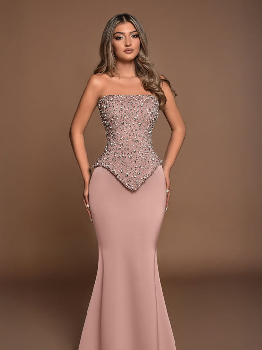Sleeveless Square Strapless Mermaid Prom Dress With Beads